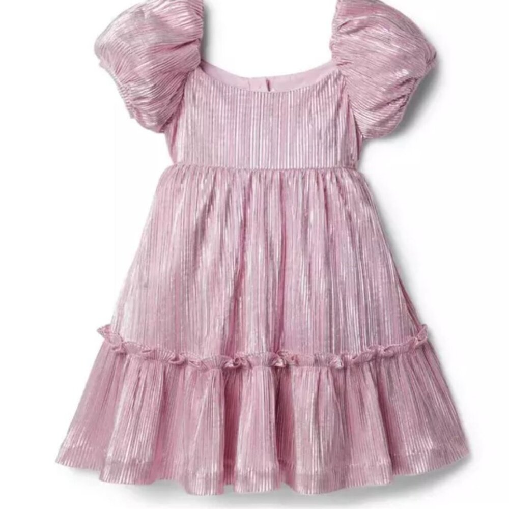 Janie and Jack Metallic Plisse Puff Sleeve Dress Girls 10